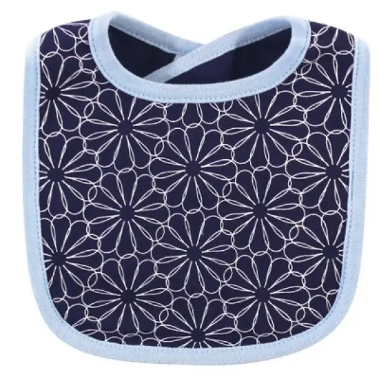 Hudson Baby Infant Girl Cotton Bib and Headband Set 5pk, Blue Daisy, One Size image {1}