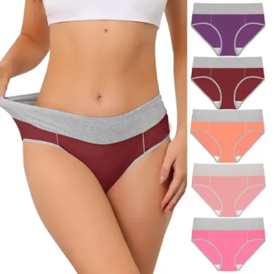 Agnes Orinda Women's 5 Packs High Rise Brief Stretchy Underwear image {11}