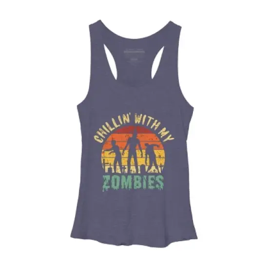 Women's Design By Humans Halloween Chillin With My Zombies Funny By Ering Racerback Tank Top image {5}