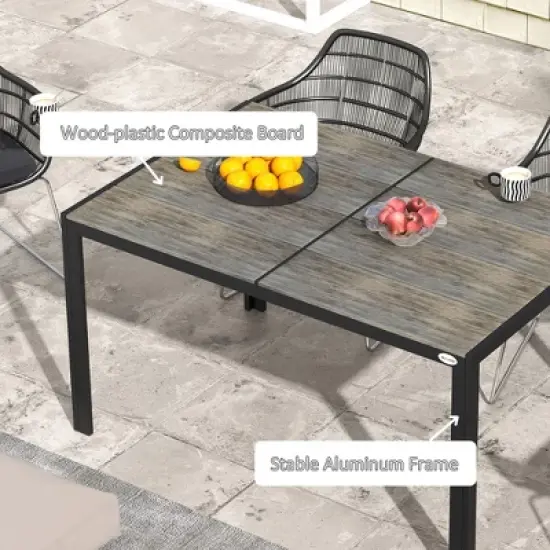Gulches Outdoor Dining Table for 6, Aluminum Rectangular Patio Table with Faux Wood Top, 55" x 35.5", Gray image {5}