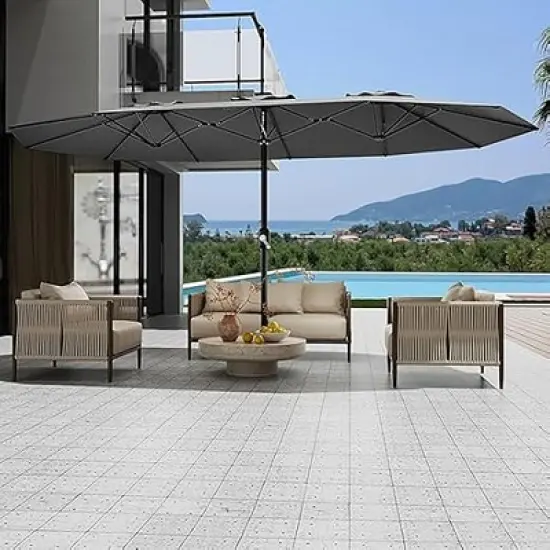 13ft Double-Sided Patio Umbrella, UV99% Protection, Fade-Resistant Outdoor Market Umbrella with Crank Handle, Alloy Steel Frame (No Base Included) image {2}