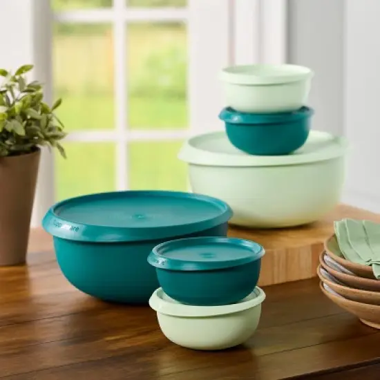 Tupperware Blossom Bowl 12pc Plastic Food Container Set Green image {3}