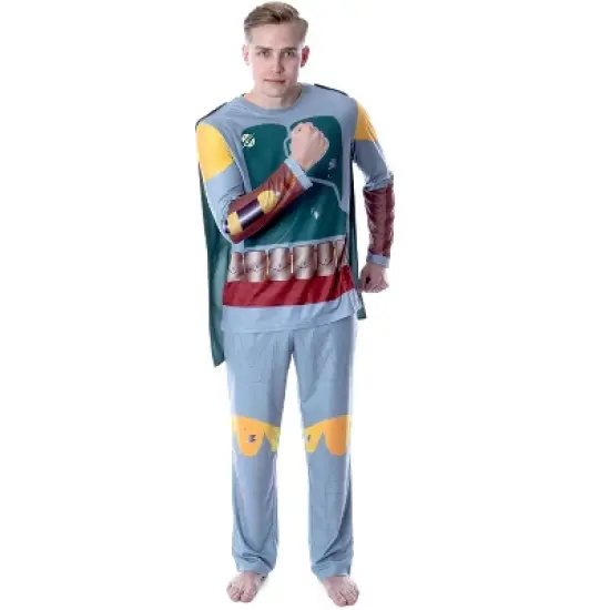 Star Wars Men's Boba Fett Costume Shirt And Pants Pajama Set With Cape Grey image {5}
