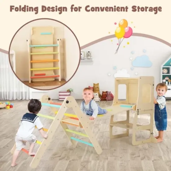 Costway 7-in-1 Toddler Climbing Toy Set with Reversible Ramp Convertible Step Stool Multi-colored/Natural image {8}