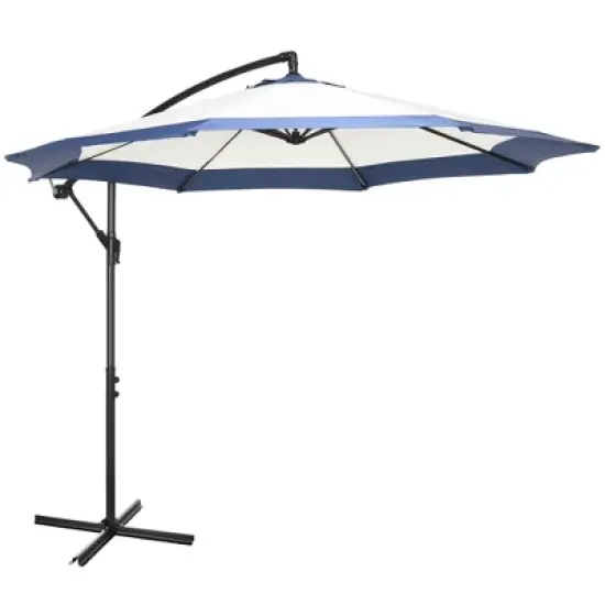 Outsunny 10' Patio Umbrella, Hanging Offset Outdoor Umbrella Cantilever Includes Crank and Cross Base, Fade Resistant for Yard, Garden, Pool image {6}