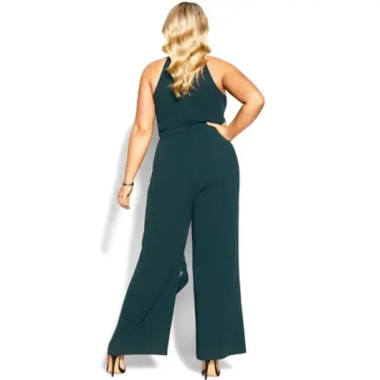 Women's Plus Size Class Halter Jumpsuit - emerald | CITY CHIC image {1}