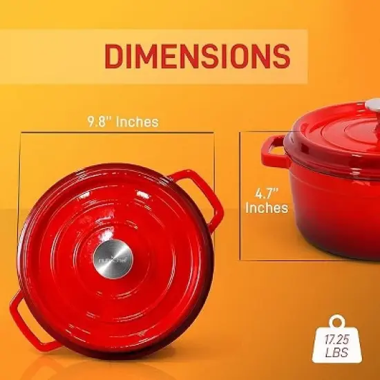 NutriChef 5 Quart Enameled Round Cast Iron Dutch Oven with Self Basting Lid, Red image {1}