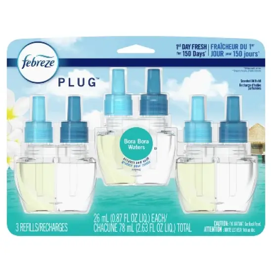 Febreze Odor-Fighting Fade Defy Plug Air Freshener Refill - Bora Bora - 0.87 fl oz/3pk image {5}