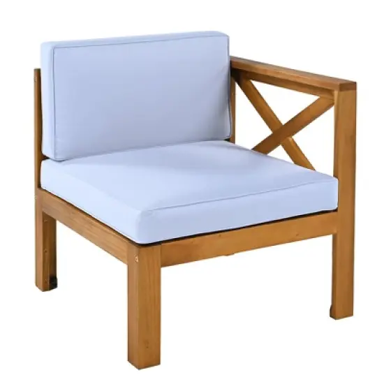 Chic Crate-5-Piece Wood Outdoor Patio Sectional Sofa Set with Water-Resistant Gray Cushions for Backyard, Porch, Deck - Natural Finish image {12}