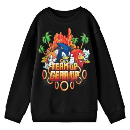 Bioworld Sonic The Hedgehog Modern "Team Up Gear Up" Youth Black Crew Neck Sweatshirt image {3}