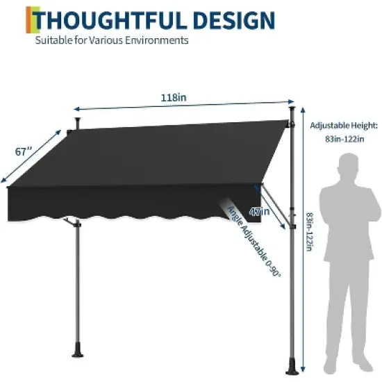 118&rsquo;&rsquo;x67&rsquo;&rsquo; Manual Retractable Awning, Freestanding Patio Awning with Crank Handle image {6}