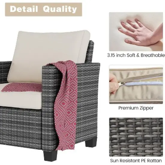 5-Piece Outdoor Patio Furniture Set, 7-Seat PE Rattan Sectional Sofa with Storage Table & Water-Repellent Cushions, Backyard, Deck, Poolside image {3}