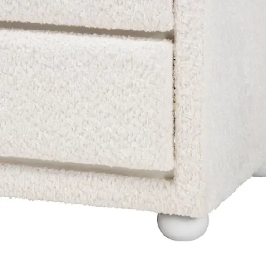 Baxton Studio Bonilla Teddy Bear Fabric and Rubberwood 2 Drawer Nightstand White: Polyester, MDF, Modern Design image {5}