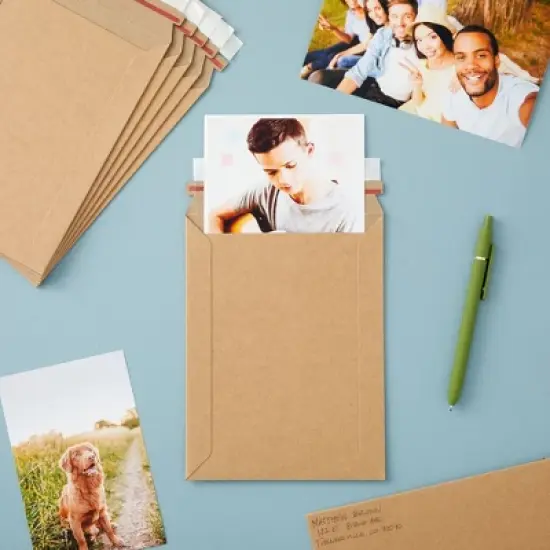 Juvale 100 Pack Rigid Mailers 6x8 - 450 GSM Sturdy Self-Adhesive Kraft Paper Cardboard Envelopes for Mailing Photo image {7}