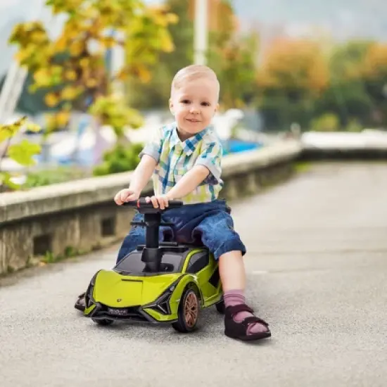 Aosom Licensed Lamborghini SIAN FKP 37 Ride on Push Car with Music & Storage, Sit and Scoot Ride on with Headlights, Steering Wheel, Age 1.5-4, Green image {2}