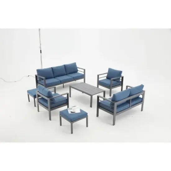 Cesicia 7-Piece Patio Sofa Set with Coffee Table for Backyard, Porch & Poolside，Black Frame and Brown Cushions image {11}