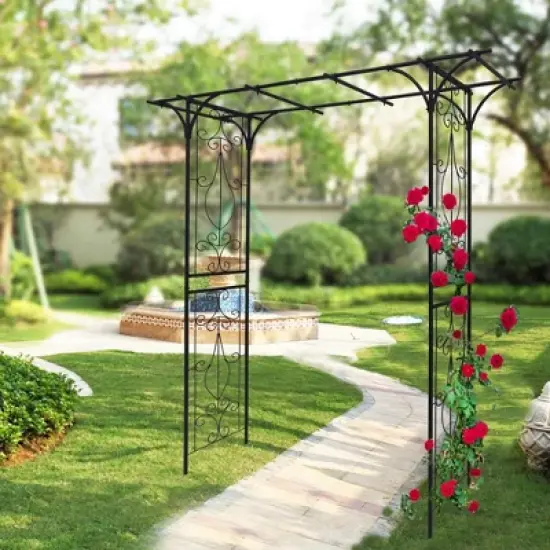 Lirago Metal Garden Arch with Double Gate Black Powder Coated Steel Trellis for Climbing Plants 81.1"H * 59"W * 15.35"D image {4}