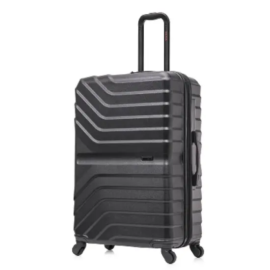 InUSA Aurum Lightweight Hardside Large Checked Spinner Suitcase - Black image {1}