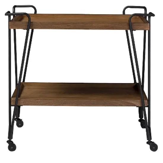 Jessica Rustic Industrial Style Textured Finish Metal Distressed Ash Wood Mobile Serving Bar Cart - Black & Brown - Baxton Studio image {1}