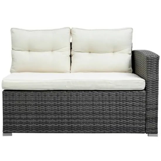 4pc Wicker Patio Set with Large Storage Box & Cushions - Gray/Beige - GODEER image {6}
