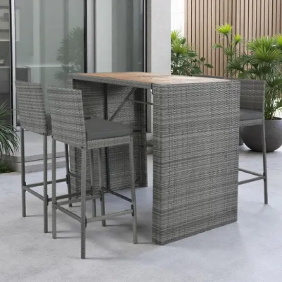 5-Piece Outdoor Wicker Counter Height Dining Set with Removable Cushion and Acacia Wood Table Top image {15}