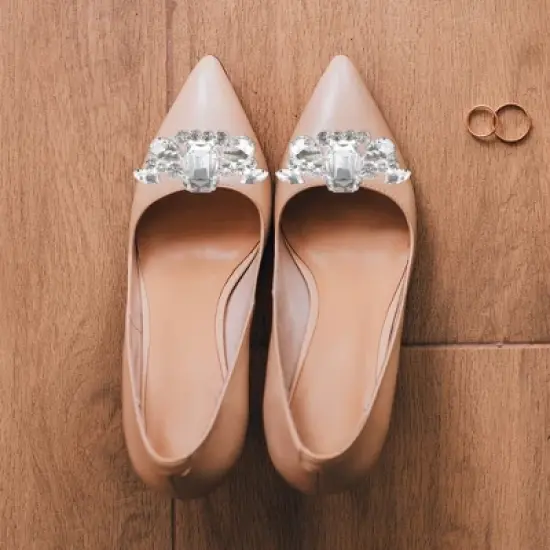 Unique Bargains Women's Rhinestone Shoe Buckle 2.76"x1.18" Silver Tone 2 Pcs image {4}