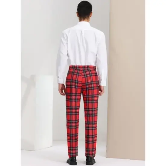 Lars Amadeus Men's Plaid Flat Front Business Dress Suit Pants image {4}