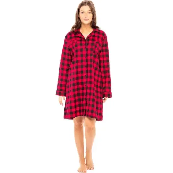 Women's Soft Warm Flannel Sleep Shirt, Button Down Boyfriend Nightgown image {6}