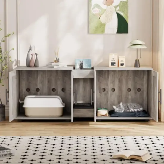 Cat Litter Box Enclosure for 2 Cats, Furniture with Double Room,Hidden Double Litter Box Enclosure Furniture image {1}