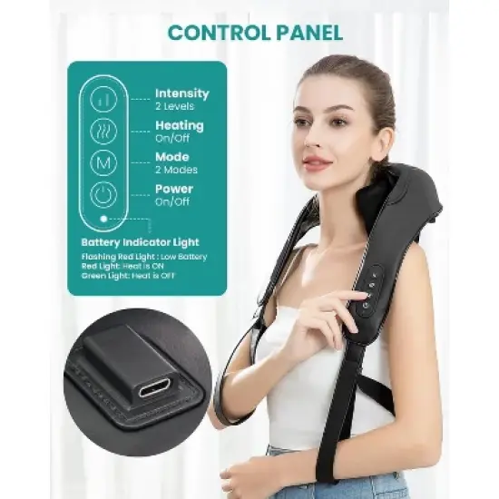 Nekteck Cordless 6D Shiatsu Neck and Back Massager with Heat, Ideal for Pain Relief at Home, Office, or Car &ndash; Perfect Gift for Men & Women image {2}