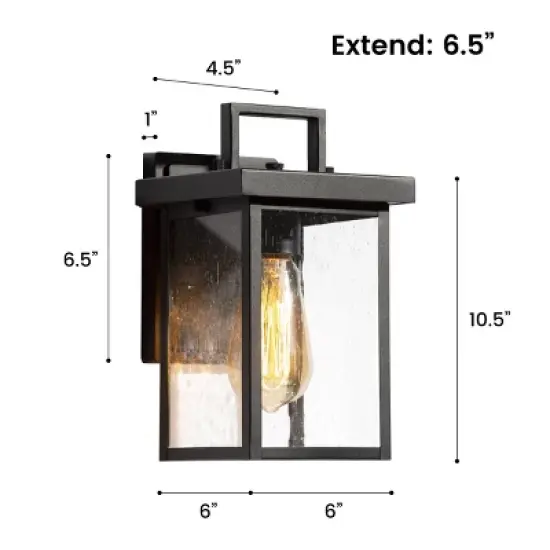 10.5" Square Metal/Glass Outdoor Wall Lamp Black - LNC image {11}