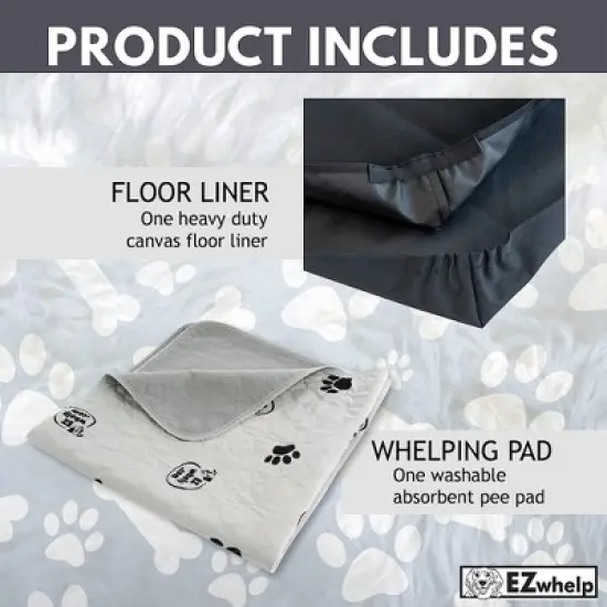 EZwhelp EZclassic 28" x 28" Modular Puppy Dog Whelping Box Playpen with Safety Rails, Washable Pee Pad, and Liner for Small Dogs, Gray Pawprint Pad image {3}