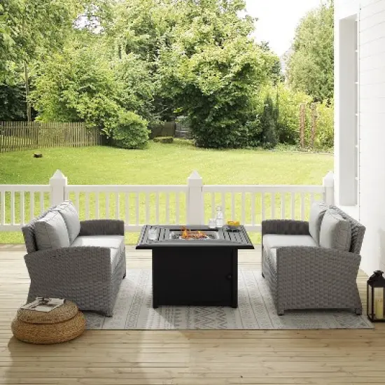Bradenton 3pc Wicker Loveseat Set with Fire Table - Gray - Crosley image {12}