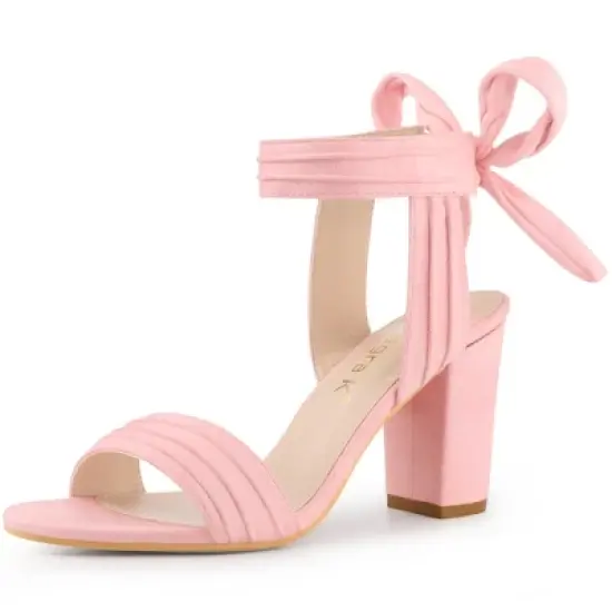 Allegra K Women's Open Toe Ankle Tie Back Chunky Heel Sandals image {16}