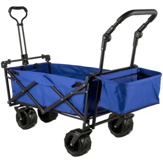 RISOKEYS Collapsible Garden Cart with Removable Canopy, Folding Wagon Utility Carts with Wheels and Rear Storage for Camping,Shopping,Blue image {8}