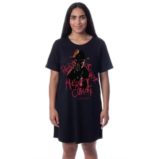 Nightmare On Elm Street Womens' Freddy Krueger Nightgown Sleep Pajama Dress Black image {3}