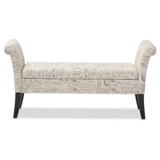 Avignon Script - Patterned French Laundry Fabric Storage Ottoman Bench - Baxton Studio image {1}
