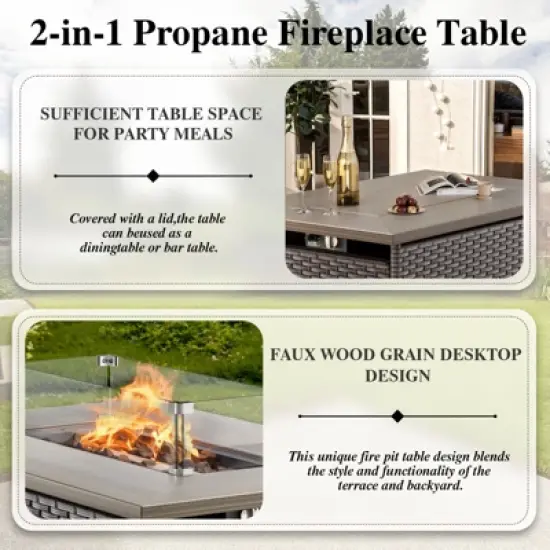Buenhomino 4 Pieces Outdoor Patio Furniture Set with 41&rdquo; Fire Pit Table, Rattan Patio Sectional Sofa Conversation Set with 50000BTU Propane Fire Pit image {8}