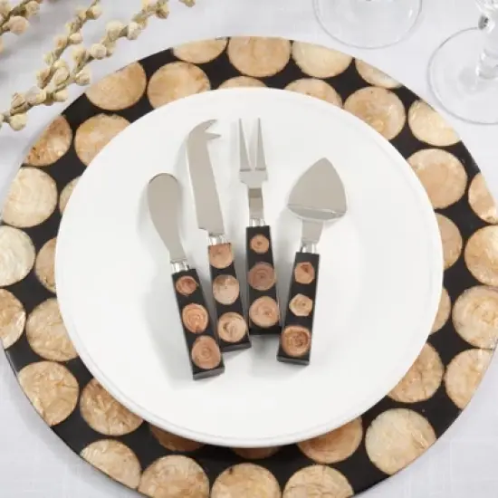 Saro Lifestyle Wood and Resin Fusion Cheese Cutlery Set, Black image {3}