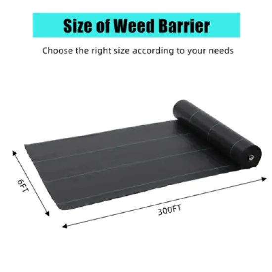 6Ft x 300Ft Heavy Duty Weed Barrier Fabric, 3.2 Oz Professional Grade Landscape Fabric, Weed Block Gardening Mat for Plant Bed, Erosion Control image {1}