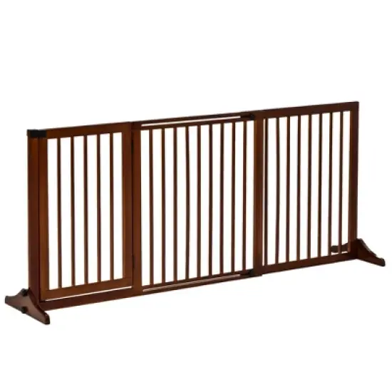 PawHut Adjustable Wooden Pet Gate, Freestanding Dog Fence for Doorway Hall, 3 Panels w/ Safety Barrier Lockable Door image {6}