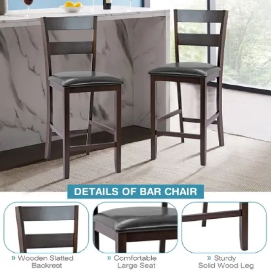 Costway 4-Pieces Bar Stools Counter Height Chairs w/ PU Leather Seat Espresso image {7}
