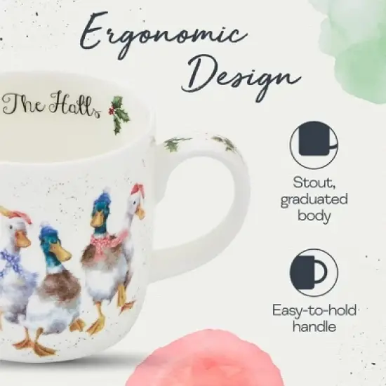 Royal Worcester 14 Oz Duck The Halls Christmas Mug with Duck Design - Fine Bone China Winter Holiday Coffee Mug, Microwave & Dishwasher Safe image {4}