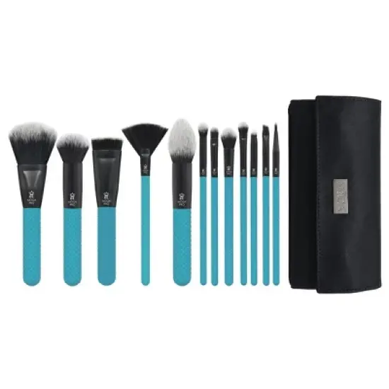 MODA Brush Pro Full Face 13pc Makeup Brush Set with Wrap, Includes Flat Powder, Highlight, and Crease Makeup Brushes image {18}