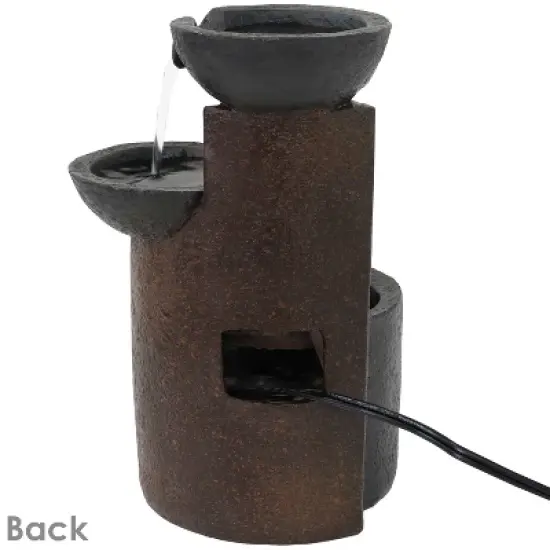 Sunnydaze Indoor Home Decorative Resin 3-Tier Descending Bowls Tabletop Water Fountain - 9" - Dark Brown image {6}