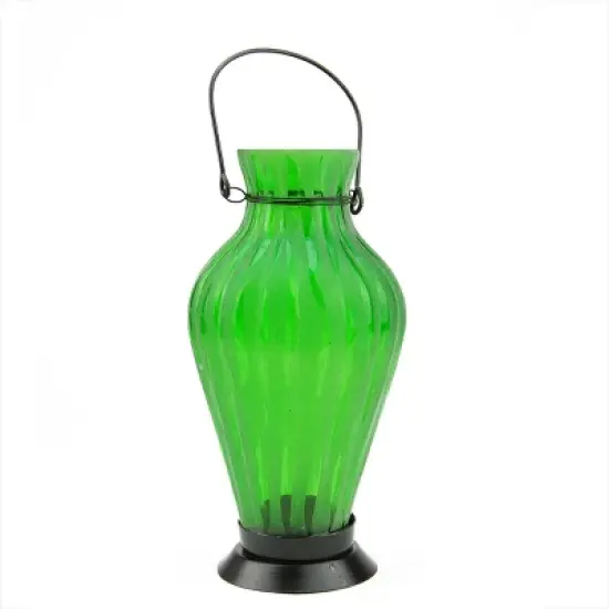 Northlight 9.5" Frosted Green Ribbed Vase Glass Bottle Tea Light Candle Lantern Decoration image {1}