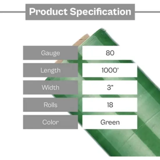 PSBM 18 Rolls 3" x 1000 Ft. Green Hand Wrap Stretch Shrink Film with Handle, 80 Ga image {4}