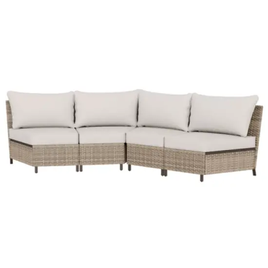 EAGLE PEAK Coastal Vista Curved Outdoor Wicker Sofa with Cushions, Patio Furniture Sets Outdoor Sectional Patio Conversation Set image {9}