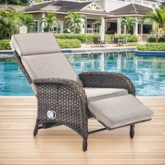 POCASSY Outdoor Recliner Chair, Wicker Adjustable Reclining Patio Lounge Chair with Cushion, Adjustable Backrest and Footrest, Ideal for Pool Deck image {8}