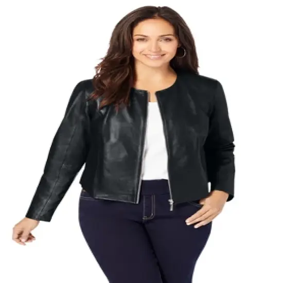 Jessica London Women&rsquo;s Plus Size Collarless Leather Jacket image {2}